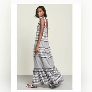 Veronica Beard Black and White Boho Tiered 100% Cotton Maxi Dress